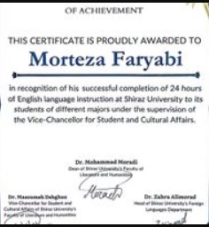 تصویری از certificate معلم زبان انگلیسی در شیراز
